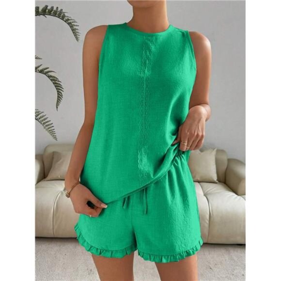 Lace Detail Round Neck Tank and Shorts Set - Picture 14 of 16